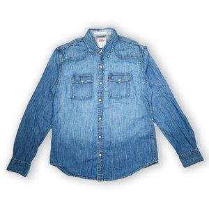 Levis Mens Denim Pearl Snap Shirt Western Long Sleeve Size Large